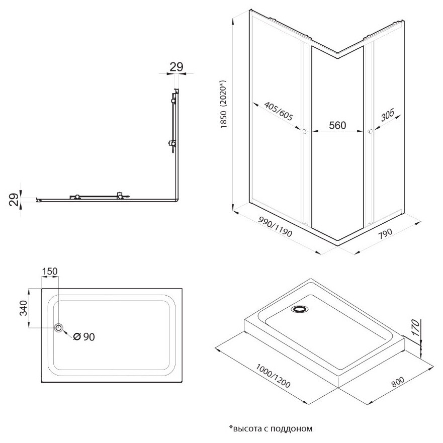 Душевой уголок прямоугольный 80х120 см хром Triton "Вента-Хром" Щ0000054193 - изображение 8