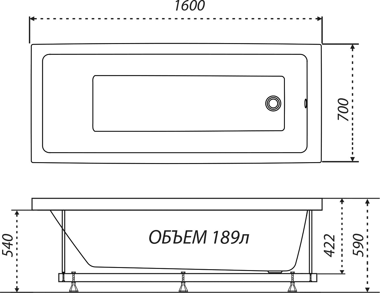 Ванна акриловая 70х160 см белая Diwo "Казань" Щ0000055164 - изображение 8