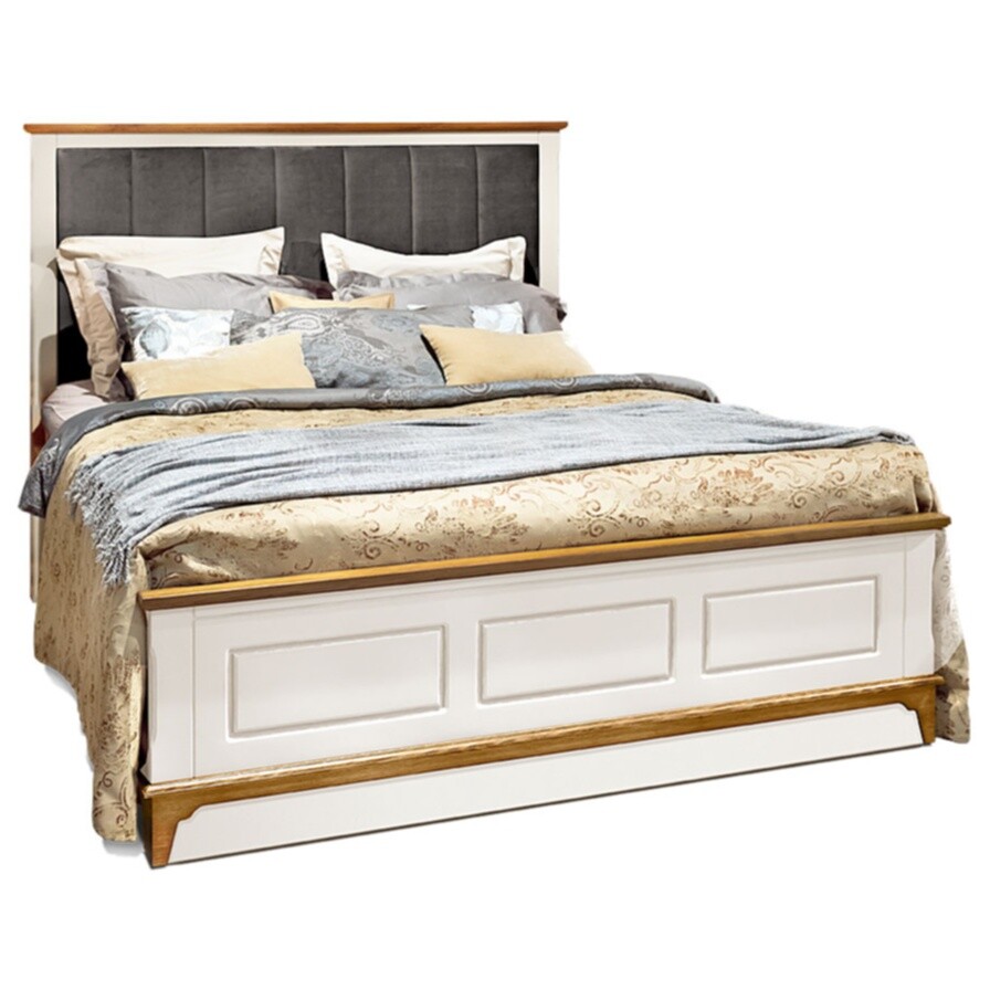 Кровать двуспальная с мягким изголовьем 160х200 см жемчуг, дуб Brianson