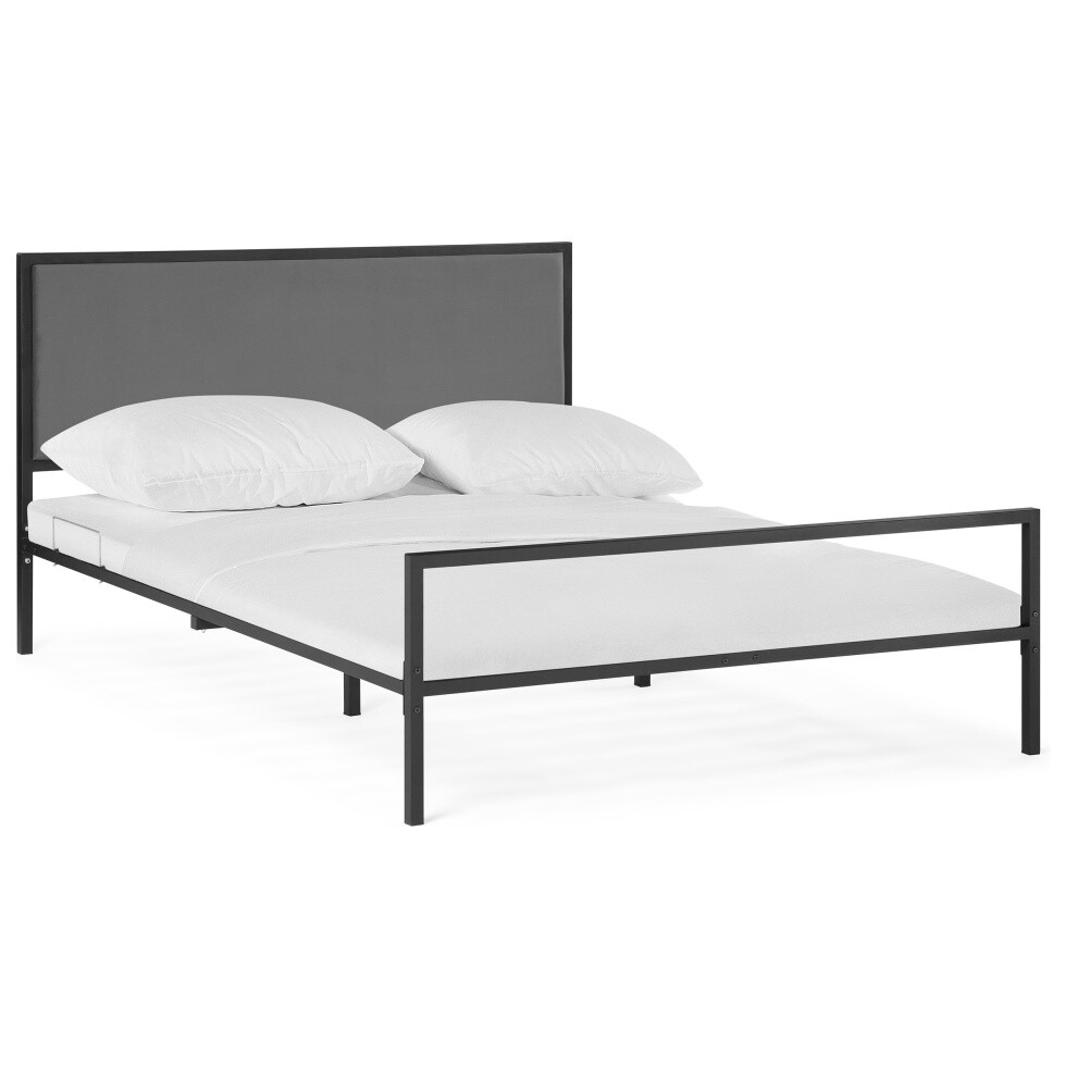 Кровать двуспальная металлическая с мягким изголовьем 160х200 см черная, антрацит &quot;Эгерт-1&quot;