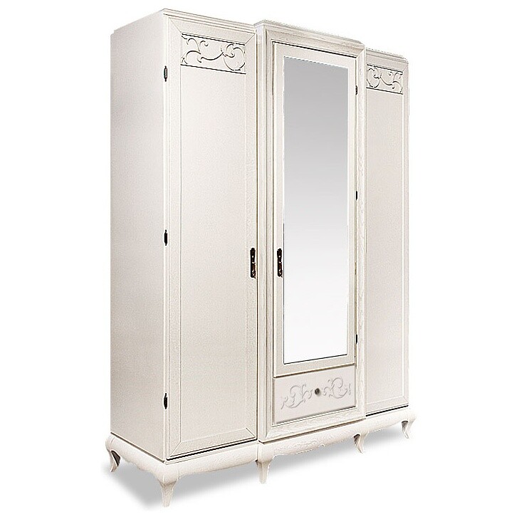 Шкаф для одежды распашной с зеркалом и ящиком белая эмаль с темной патиной &quot;Соната&quot;
