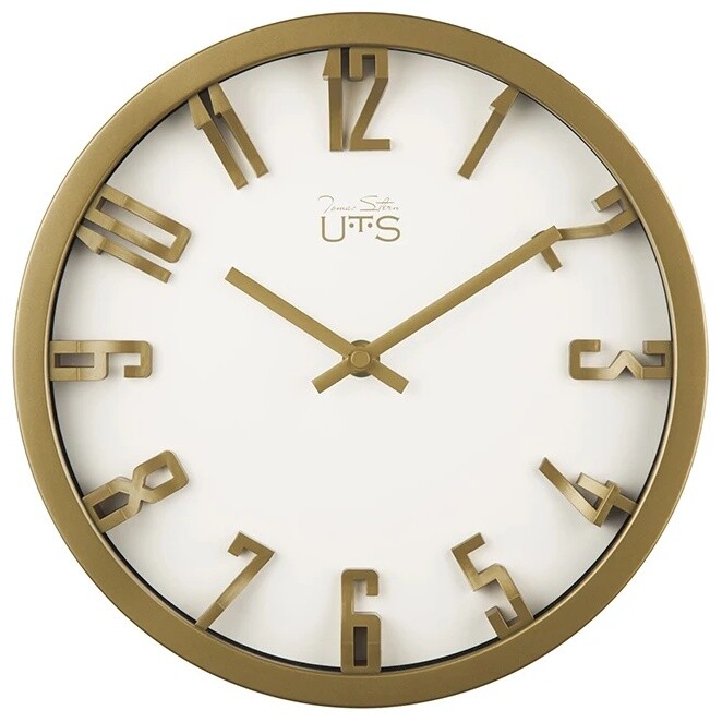 Часы настенные кварцевые пластиковые круглые 26 см белые, латунь UTM Gold
