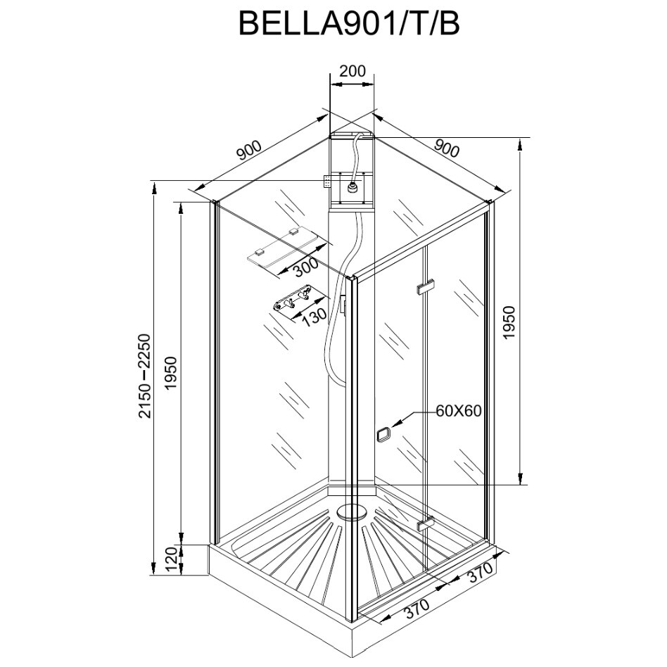 Душевая кабина квадратная без крыши с низким поддоном 90х90 см хром Cerutti SPA Bella 901T - изображение 12