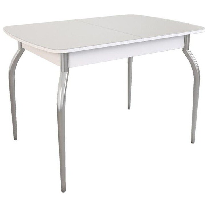 Обеденный стол раздвижной со стеклянной столешницей на металлических ножках белый, хром &quot;Танго&quot;