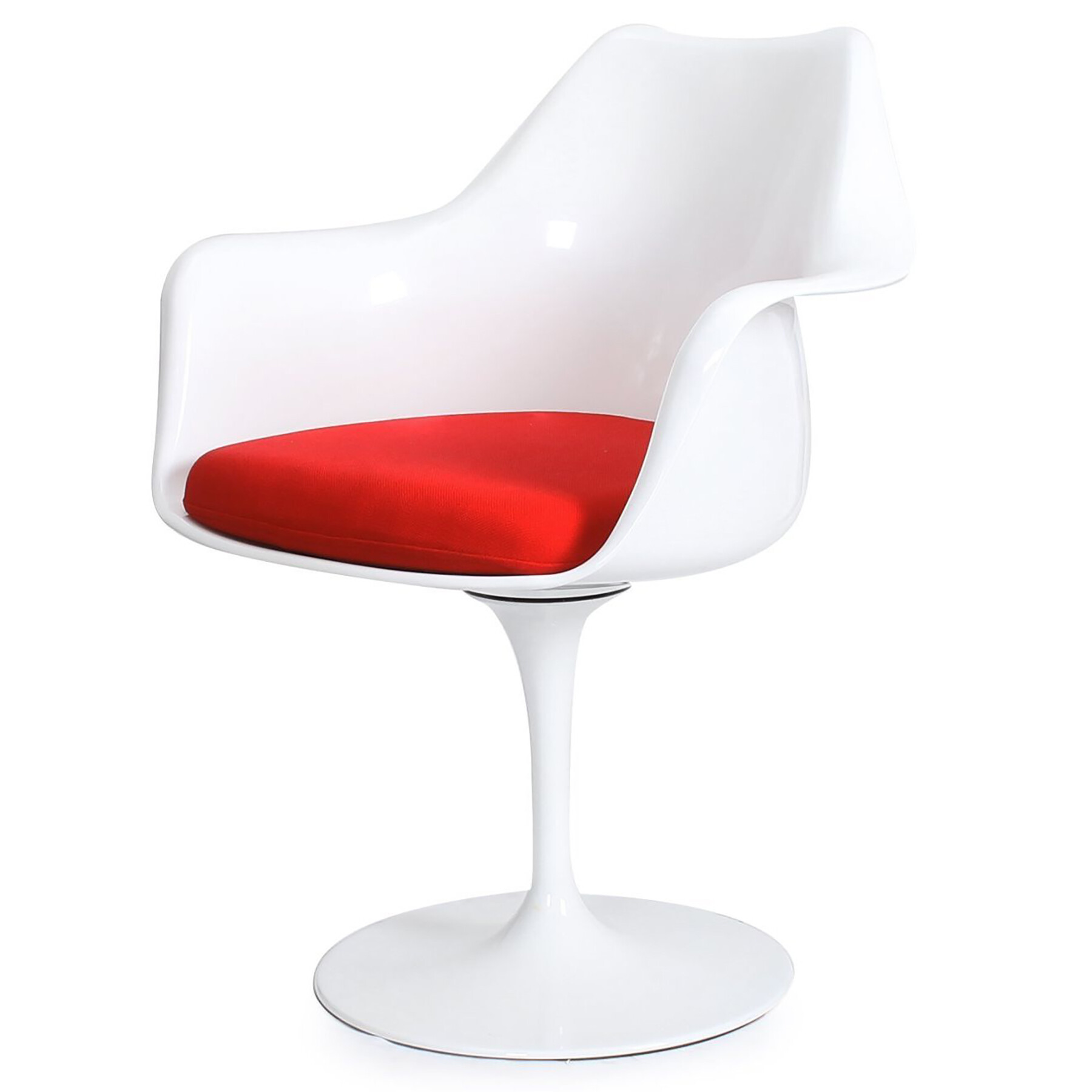Стул с подлокотниками пластиковый белый с красной подушкой Eero Saarinen Style Tulip Armchair