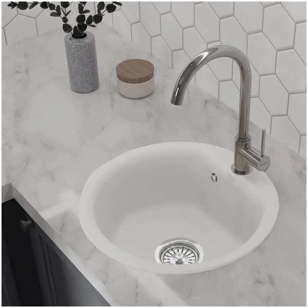 Мойка кухонная круглая кварцевая 43 см белая Reflection Start RX0844WH - изображение 4