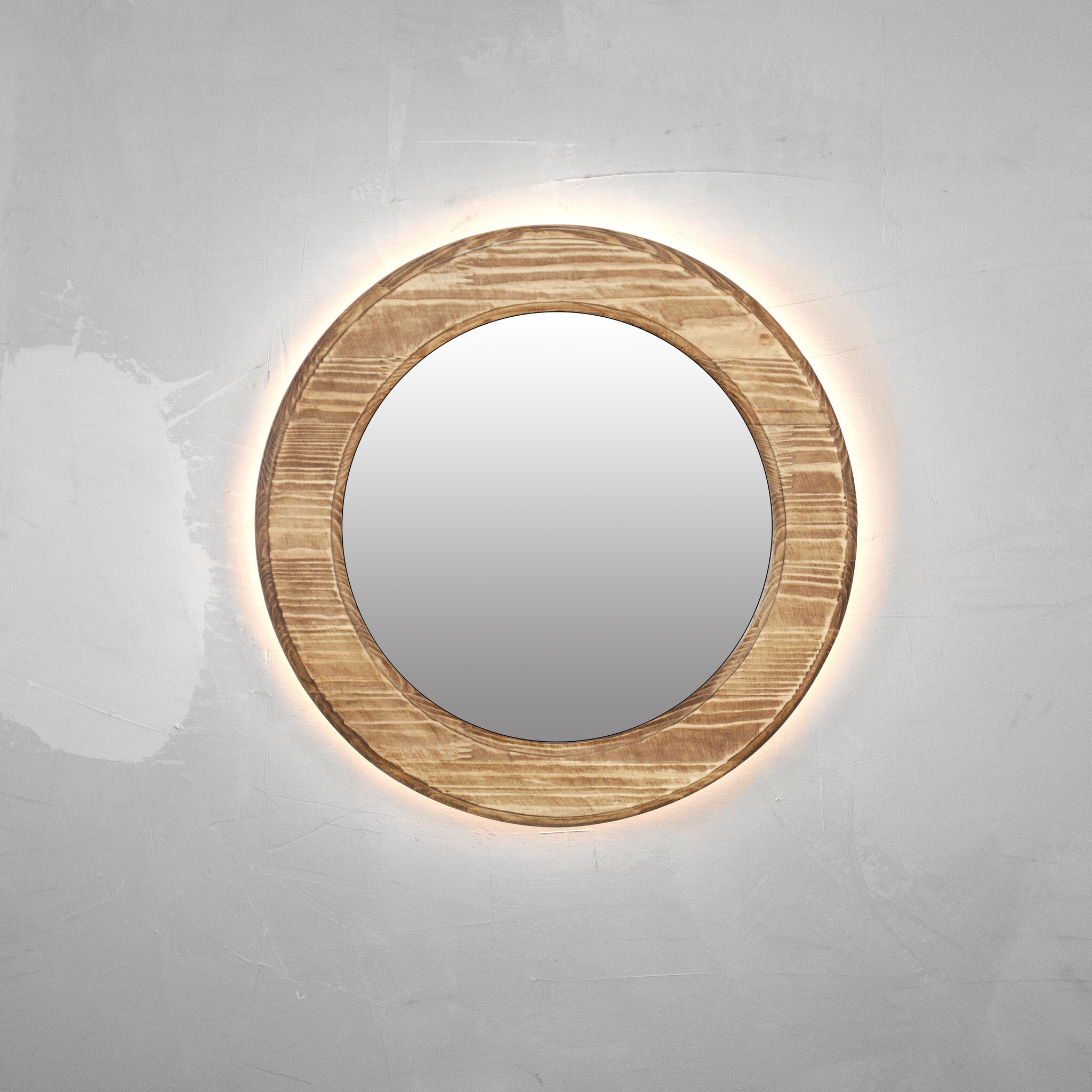 Зеркало настенное круглое с подсветкой 40 см дуб Round LED