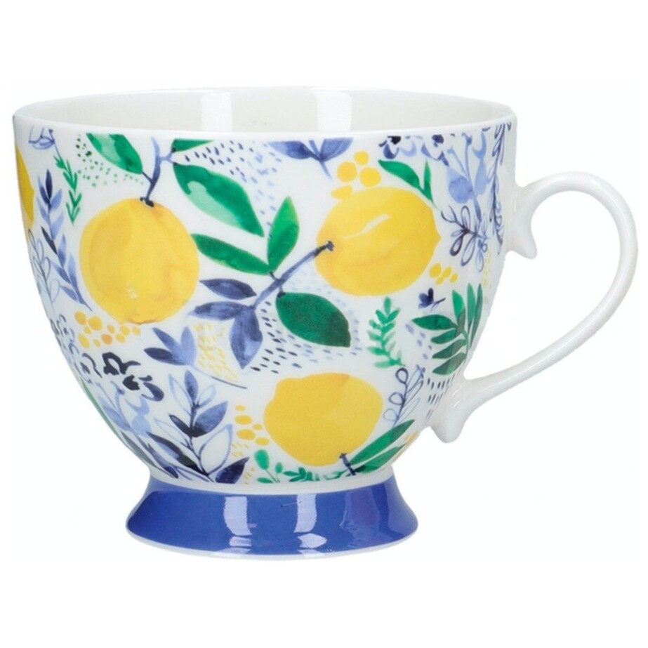 Чашка фарфоровая 400 мл синяя, желтая Sweet Lemon