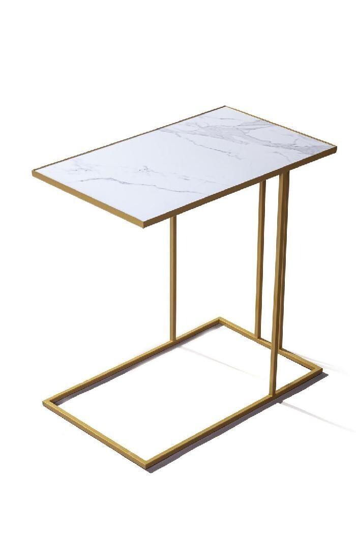 Журнальный столик с белой керамической столешницей белый, золото Stone