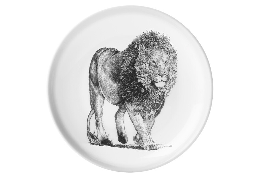 Тарелка фарфоровая 20 см белая с рисунком &quot;Африканский лев&quot;