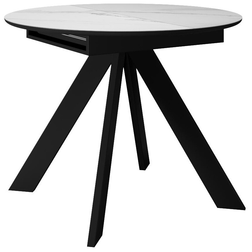Обеденный стол раздвижной круглый керамический 100 см белый мрамор, черный SKC100
