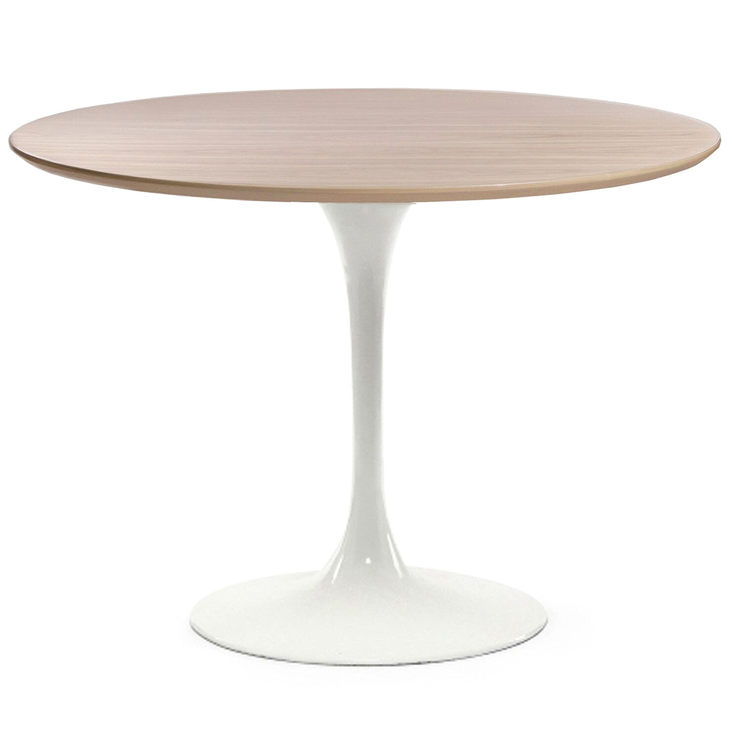 Обеденный стол круглый белый глянцевый с топом бук 105 см Apriori T