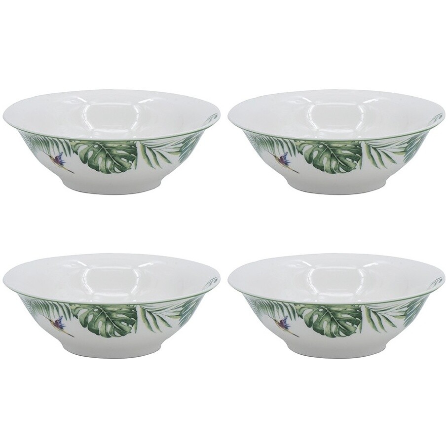 Тарелки круглые фарфоровые белые, зеленые 60033, 4 шт