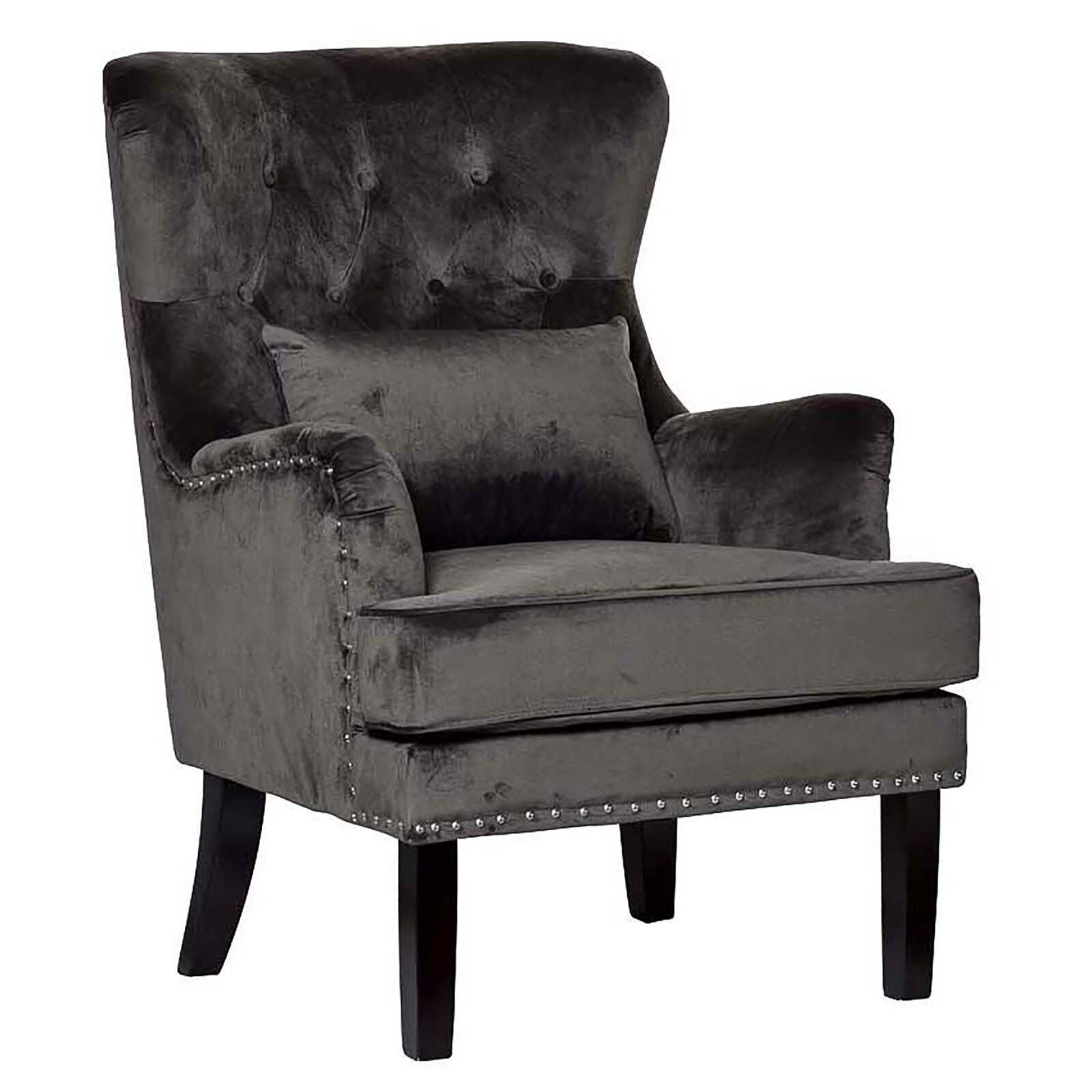 Кресло велюровое с мягкими подлокотниками темно-серое Garda Decor