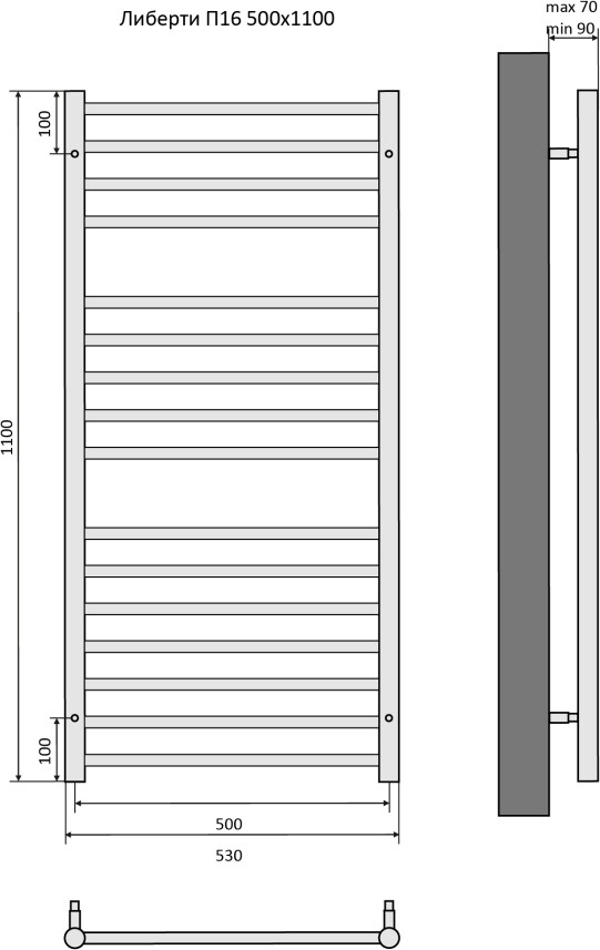 Полотенцесушитель водяной 110х50 см черный муар Aquatek "Либерти П16" AQ RR1610BL - изображение 4