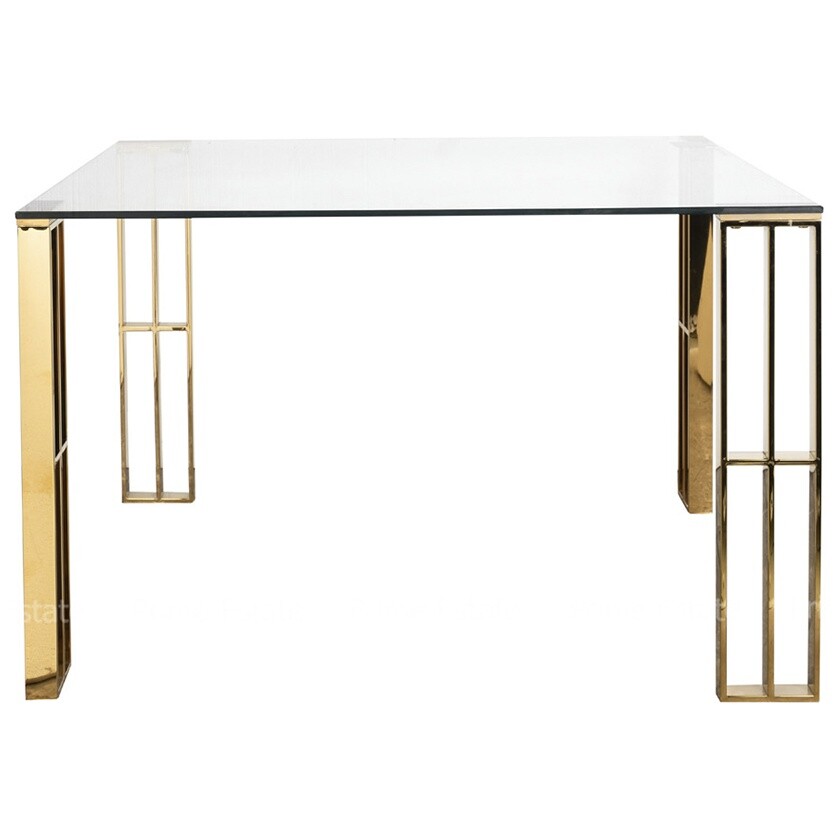 Обеденный стол стеклянный квадратный 120 см прозрачный, золотой