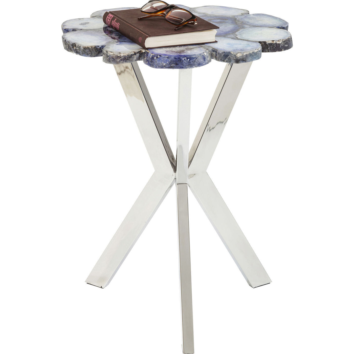 Приставной столик каменный синий с ножками хром Treasure 82125