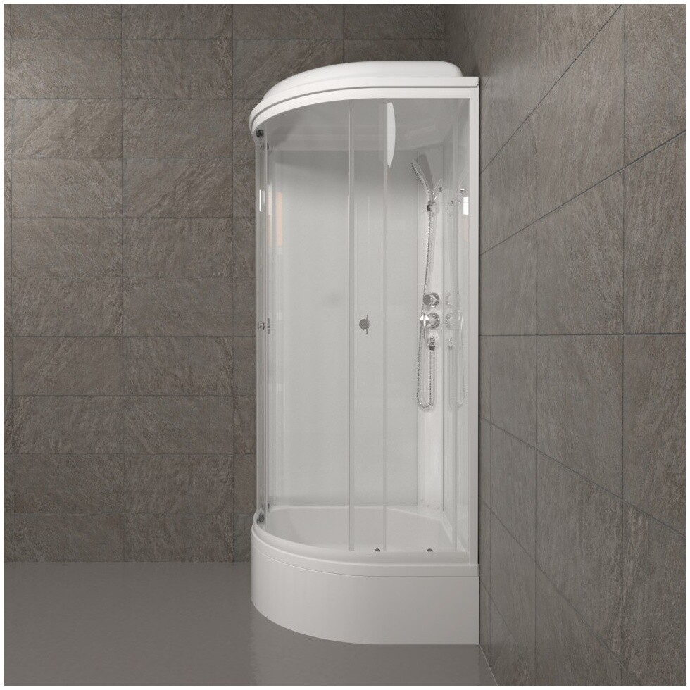 Душевая кабина четверть круга со средним поддоном 100х100 см белая Triton "Ультра В" Щ0000061825 - изображение 7