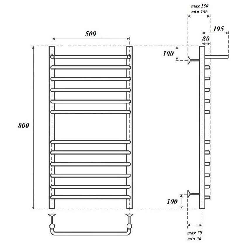 Полотенцесушитель электрический 50х80 см с полкой хром Point "Нептун" PN09158SPE П11 - изображение 4