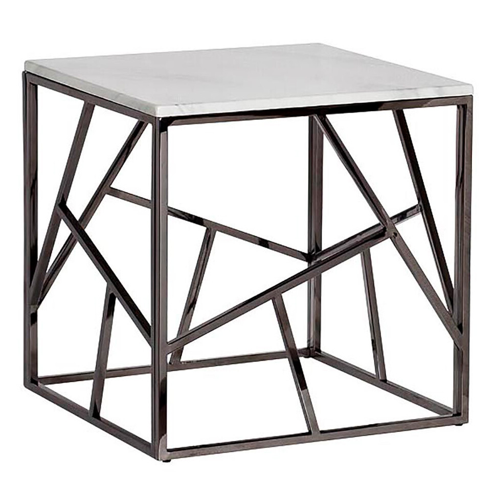 Приставной столик белый с основанием темный хром Black Chrome Cube