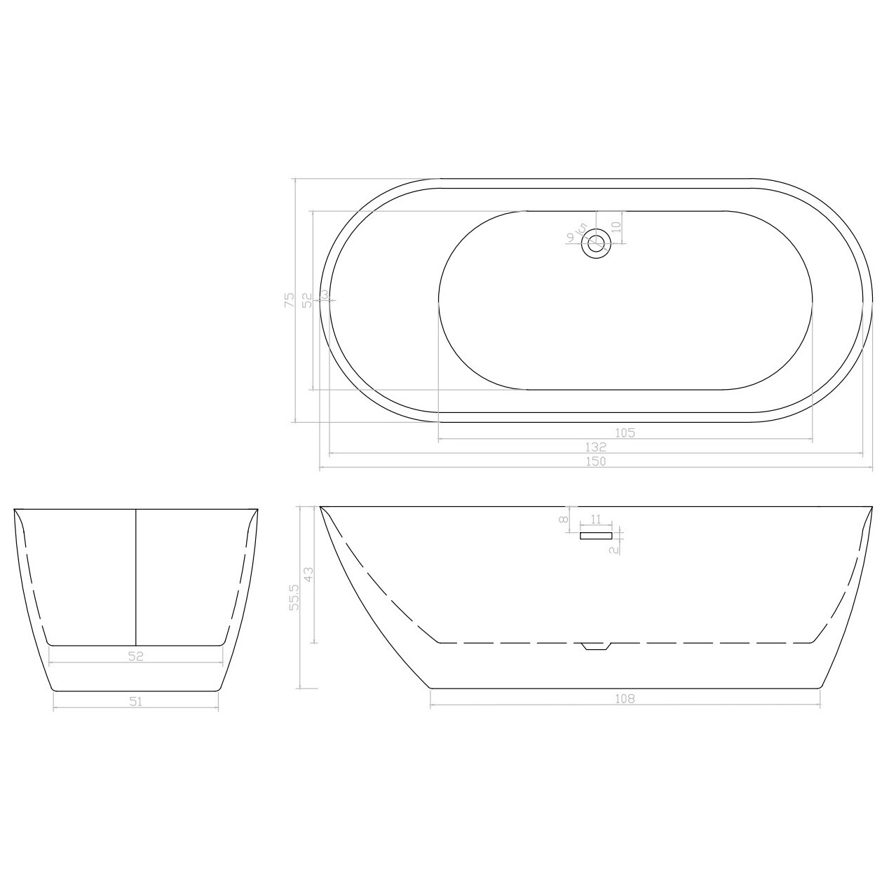 Ванна акриловая 150х75 см отдельностоящая белая COMO150 Ceruttispa CT9900 - изображение 8