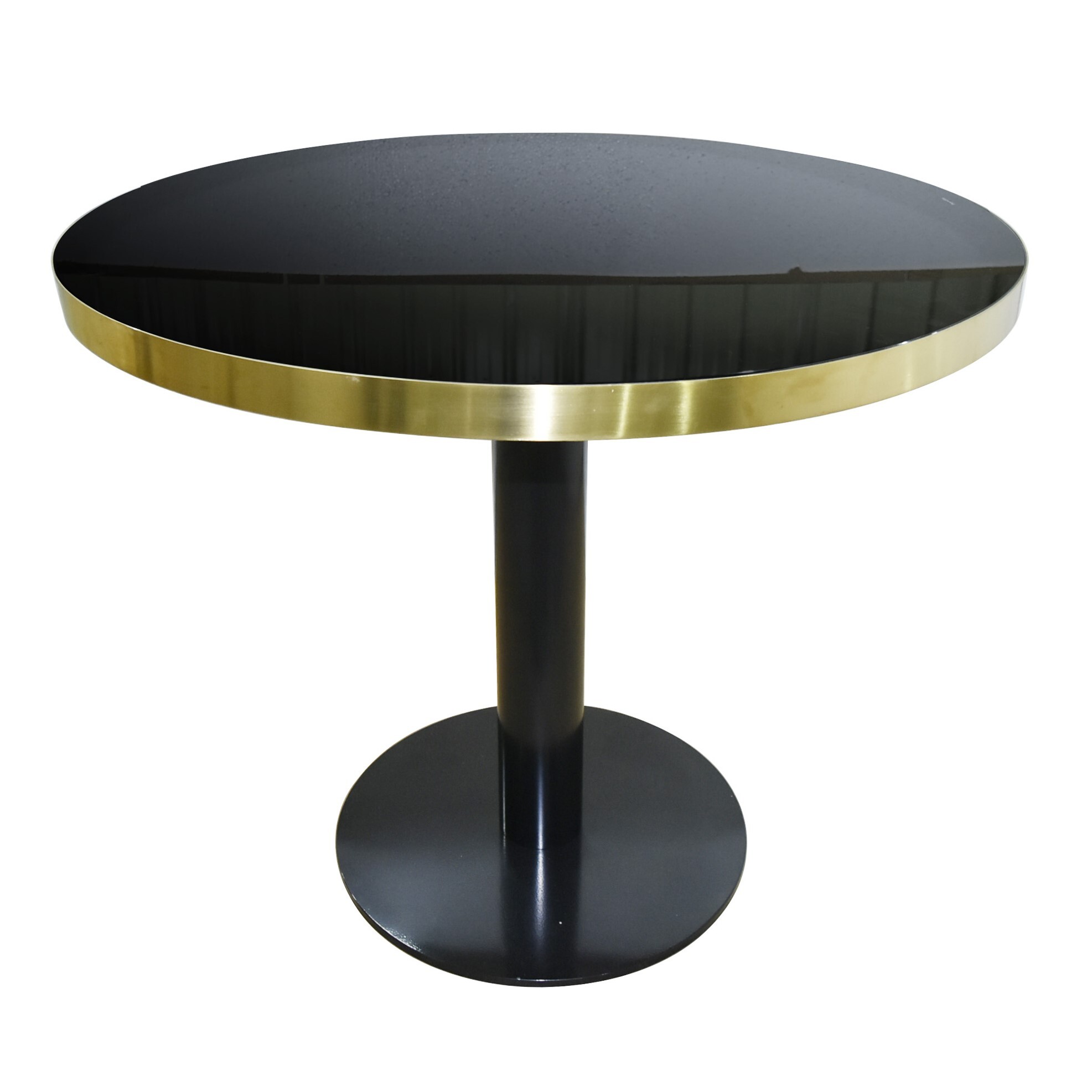 Кофейный столик со стеклянной столешницей черный с ободком хром