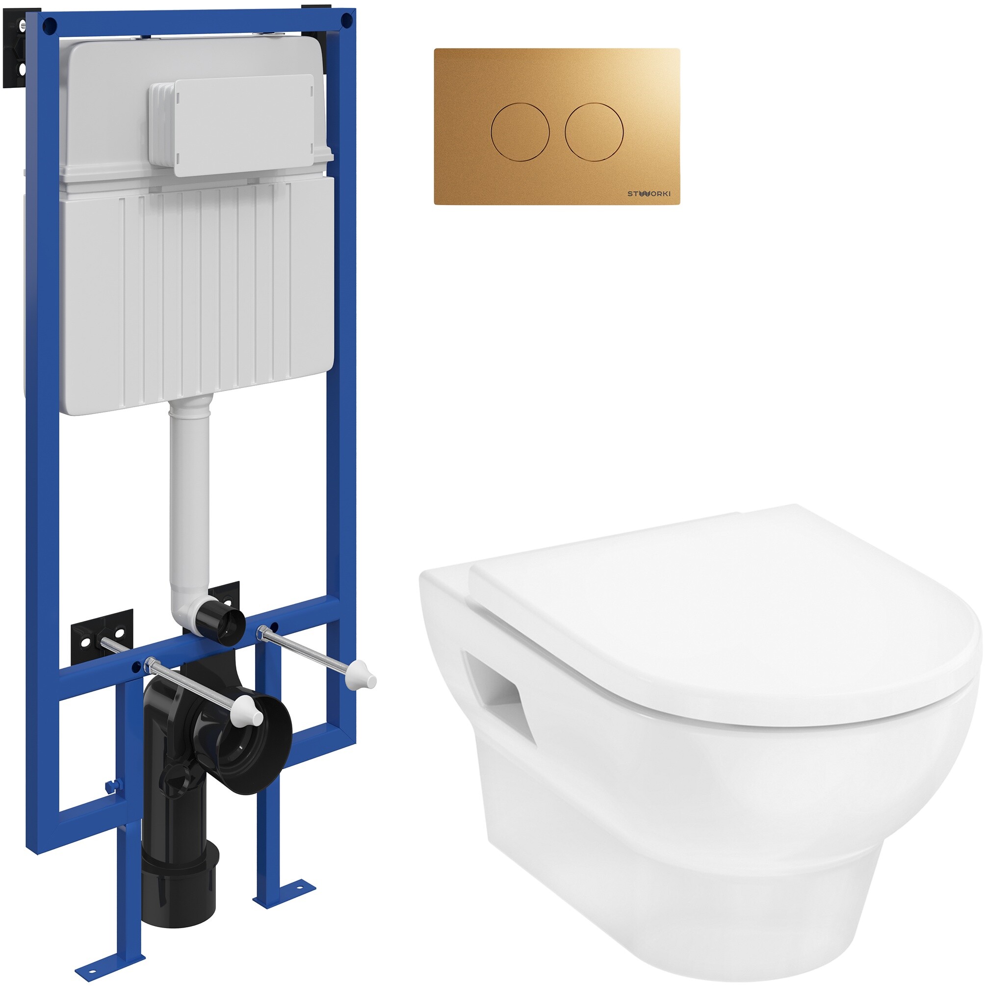 Унитаз подвесной Hansgrohe GladeLake S с инсталляцией Stworki 510162 и кнопкой &quot;Хельсинки&quot; 500474