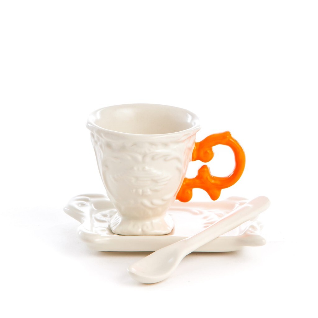 Кофейный набор из 3 предметов фарфоровый белый, оранжевый I-Coffee