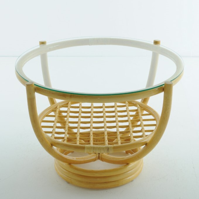 Кофейный столик круглый со стеклянной столешницей 50х70 см мед Calamus Rotan