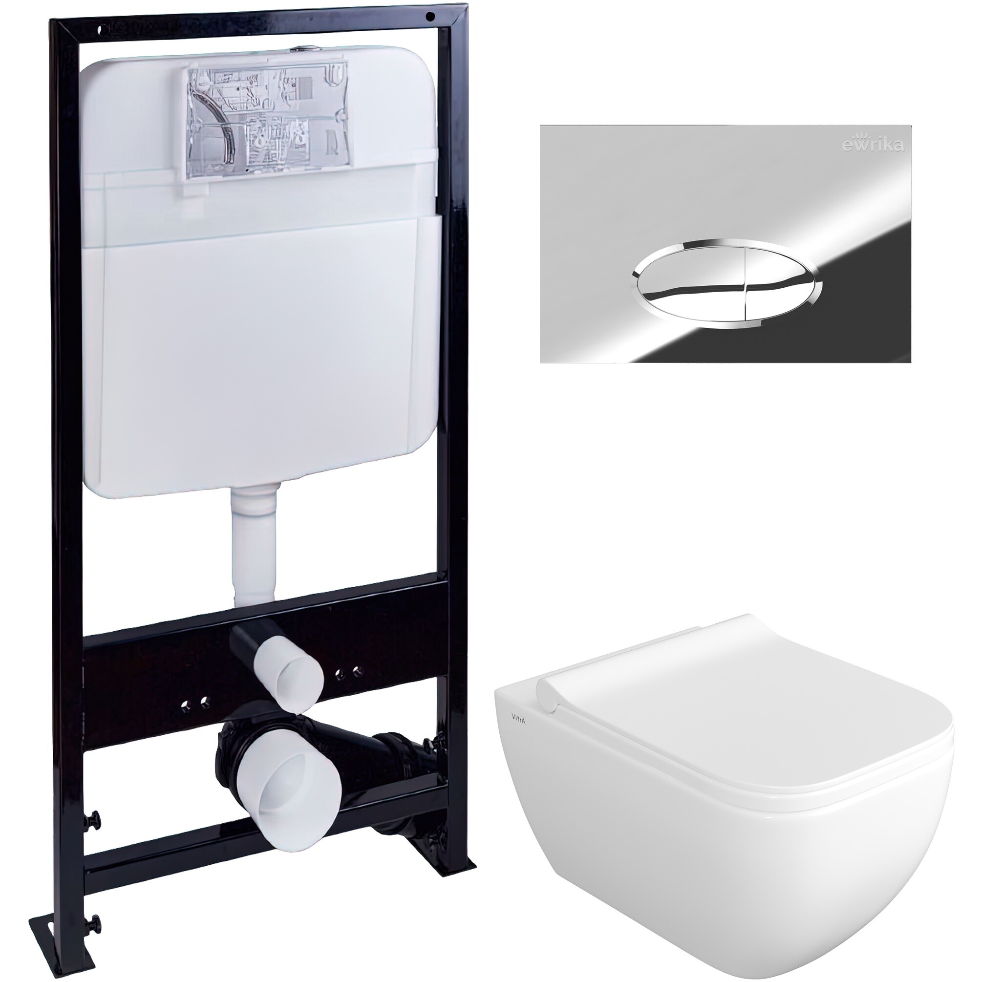 Унитаз белый VitrA Shift 7742B003-0075 с инсталляцией Ewrika ProLT 0026-2020 и кнопкой хром 0051