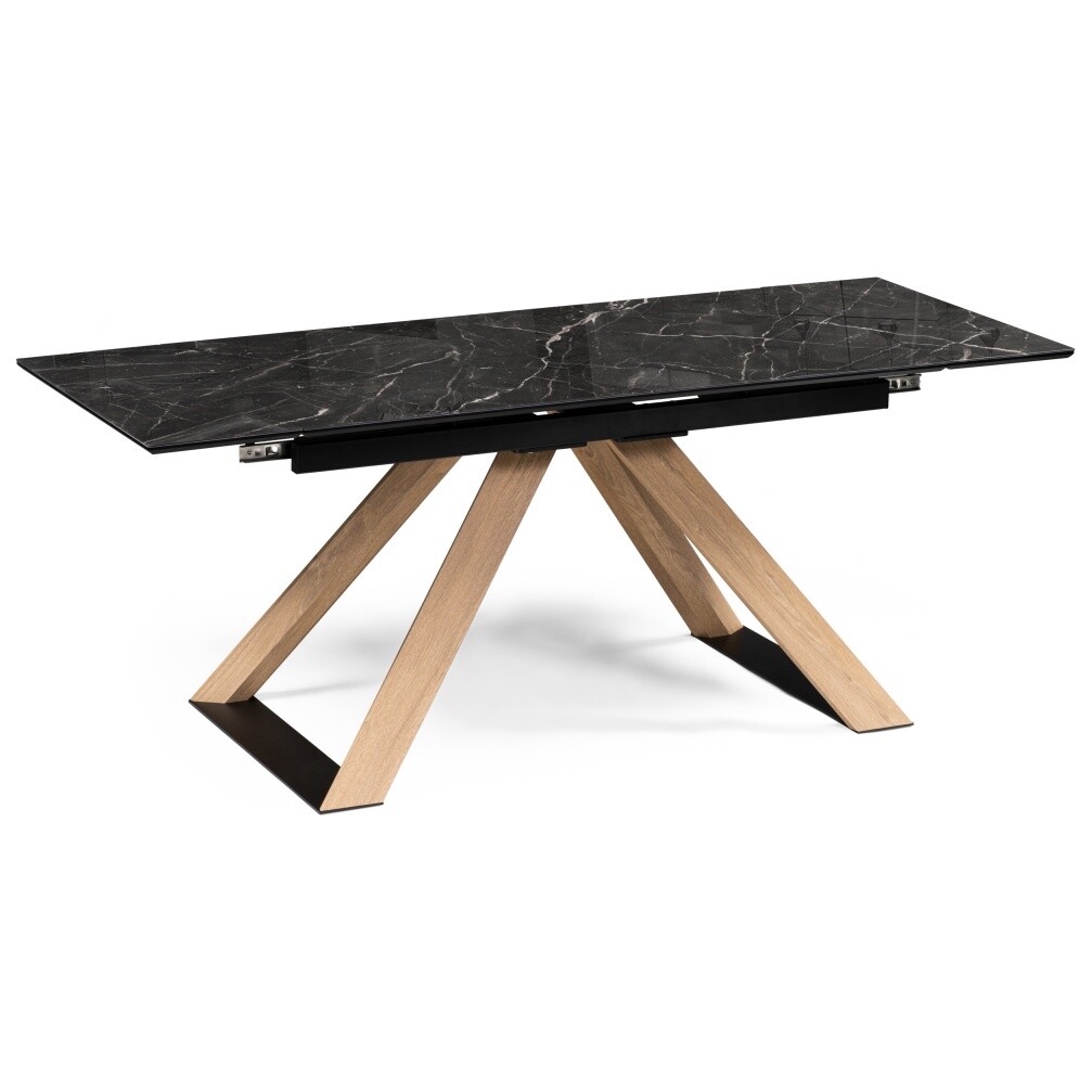 Обеденный стол раздвижной прямоугольный со стеклянной столешницей дуб монтана, черный &quot;Гарднер&quot;