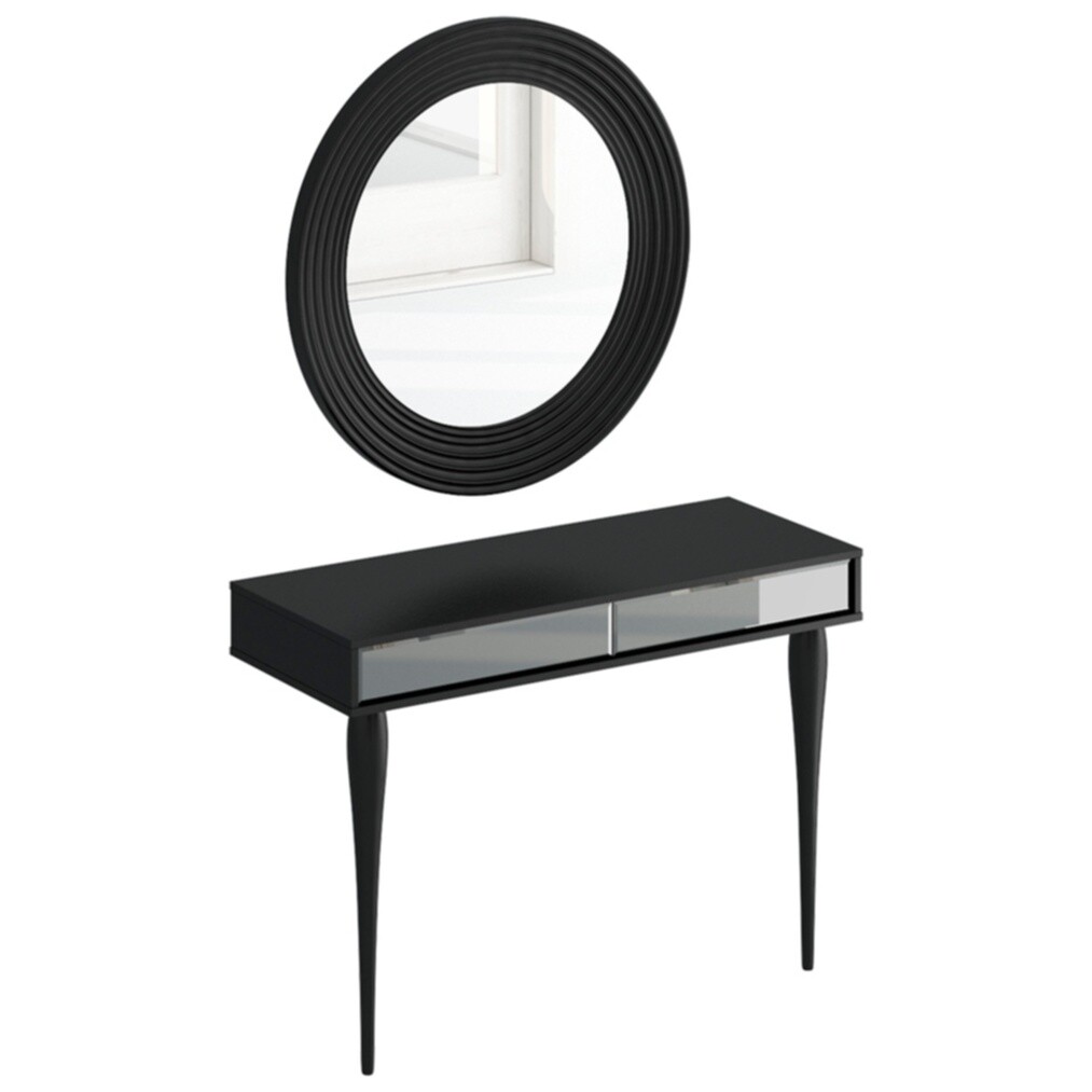 Туалетный столик с зеркалом и черными ножками 214х81 см стекло черное Cloud