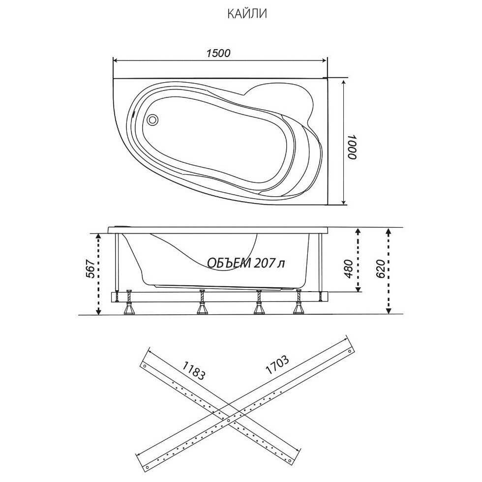 Ванна акриловая 150х100 см обрезанная левая белая Triton "Кайли" Щ0000048090 - изображение 4