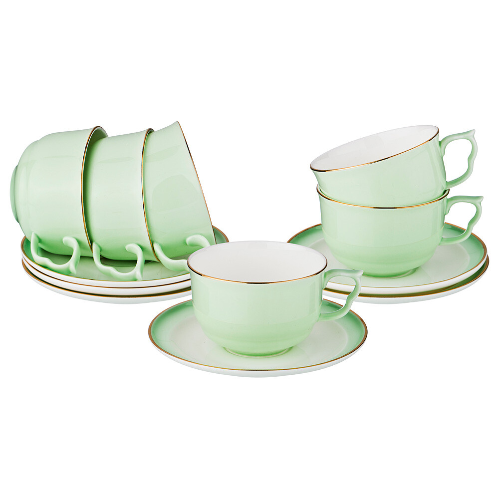 Чашки чайные с блюдцами на 6 персон зеленые &quot;Минт&quot;