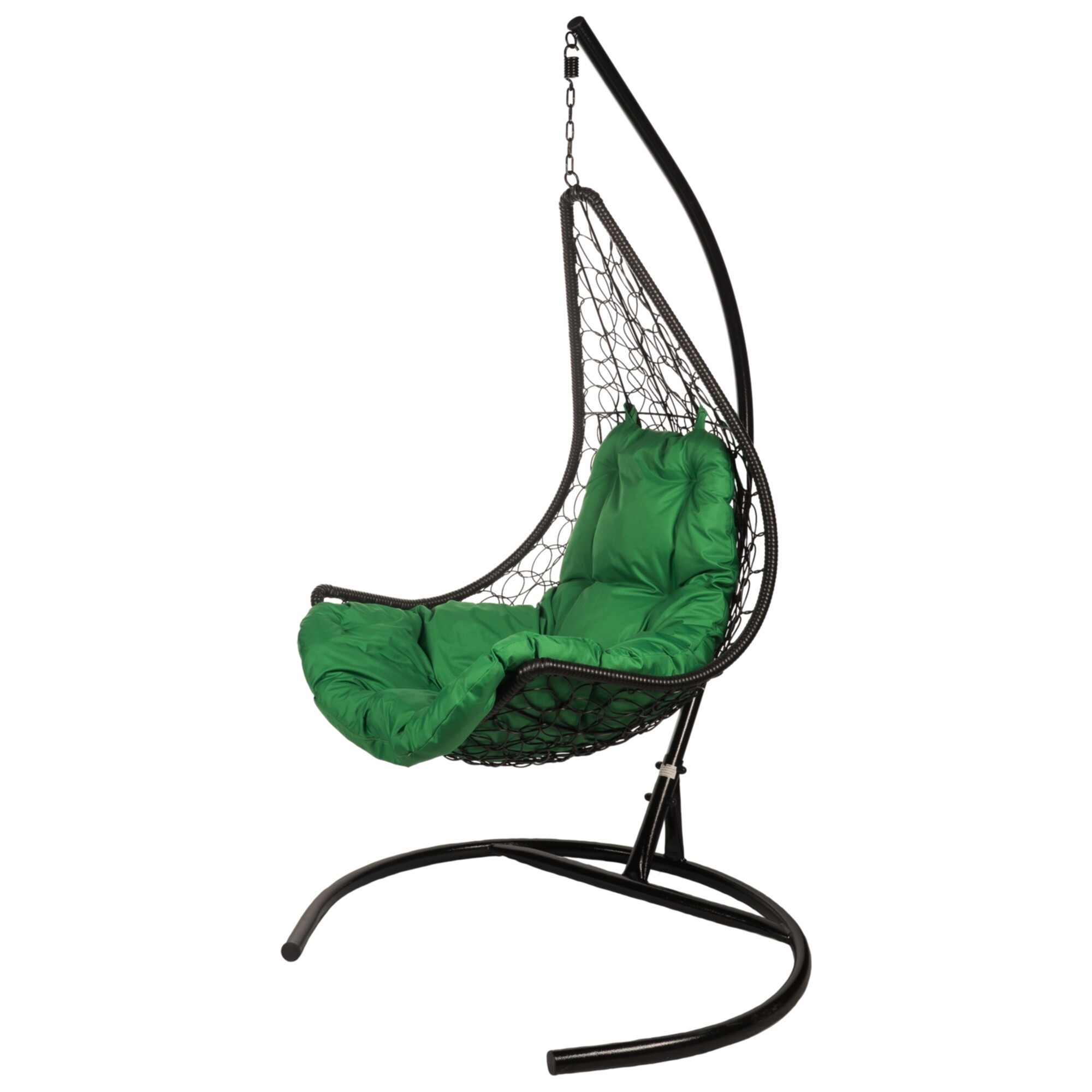Кресло подвесное плетеное с зеленой подушкой черное Wind BlackG