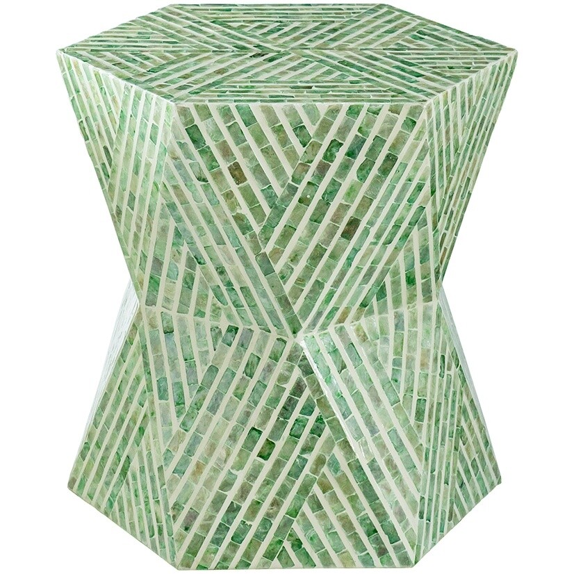 Приставной столик с отделкой раковинами устриц зеленый Glasar 49925