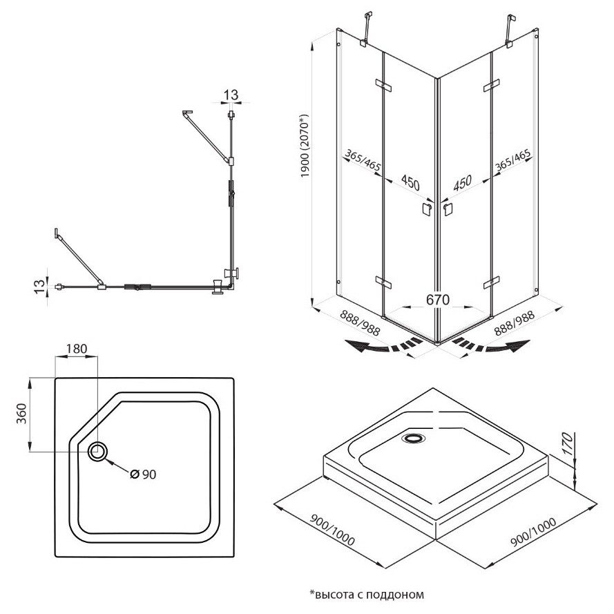 Душевой уголок квадратный 90х90 см хром Triton "Дельта-Хром" Щ0000054216 - изображение 6