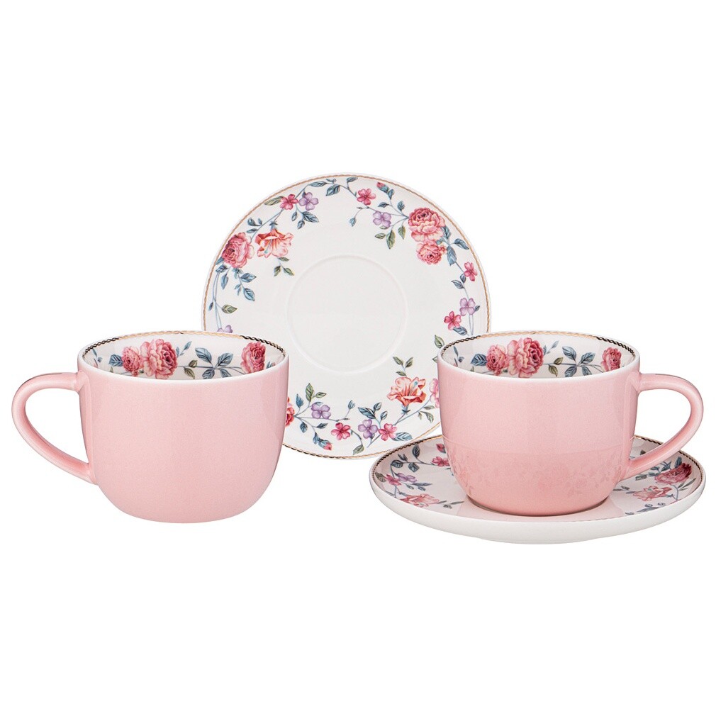 Чашки фарфоровые с блюдцами 2 шт розовые Blossom