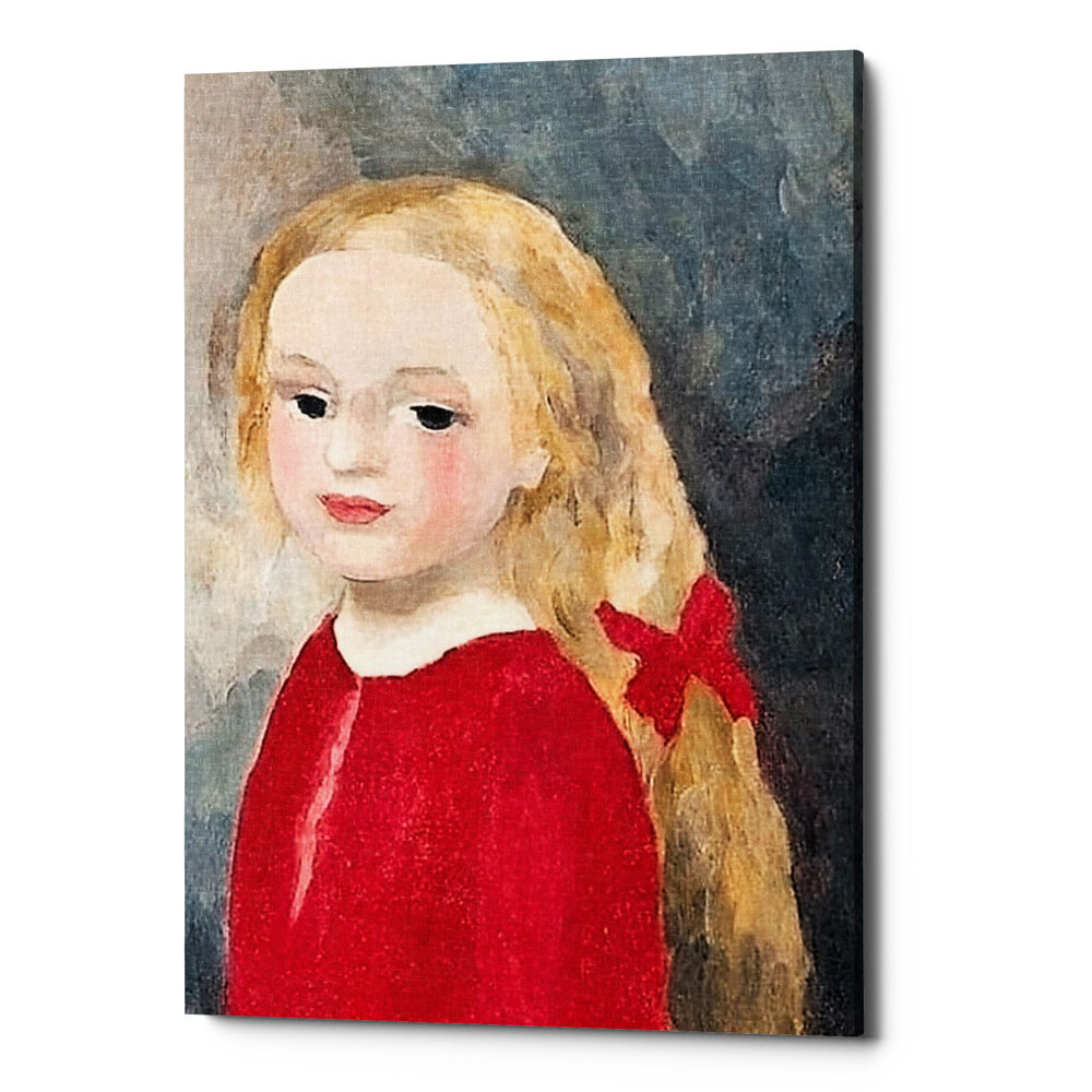 Картина на холсте 50х75 см разноцветная &quot;Девочка в красном платье и лентой в волосах&quot;