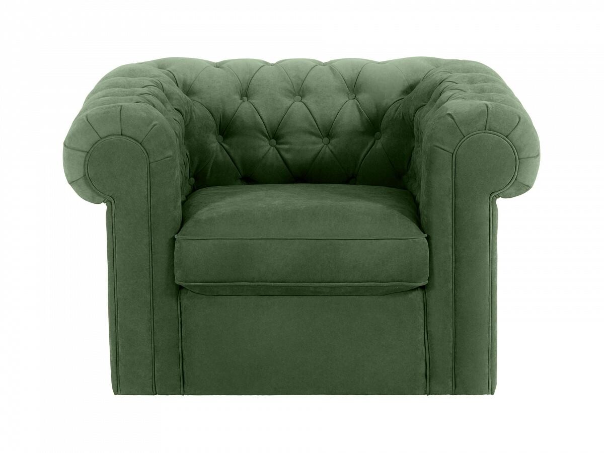Кресло с мягкими подлокотниками зеленое без ножек Chesterfield