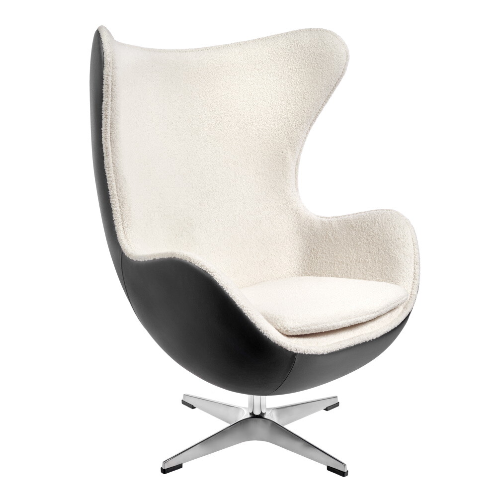 Кресло офисное кожаное с ушами черное, белое Egg Style Chair