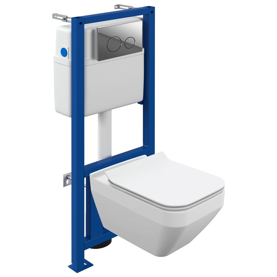 Унитаз белый Cersanit Crea Square CO DPL EO slim с инсталляцией Link Pro и кнопкой хром Twins 64443