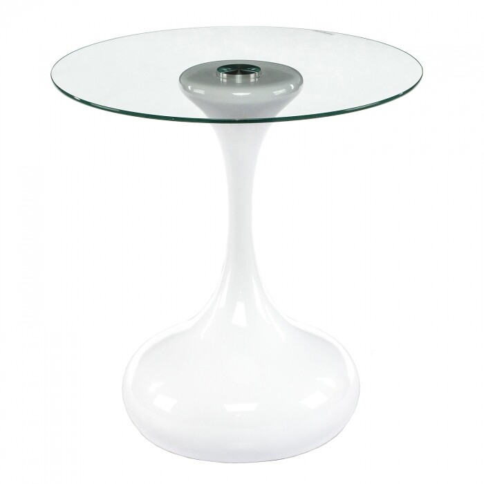 Приставной столик стеклянный с белой ножкой 50 см Lugo