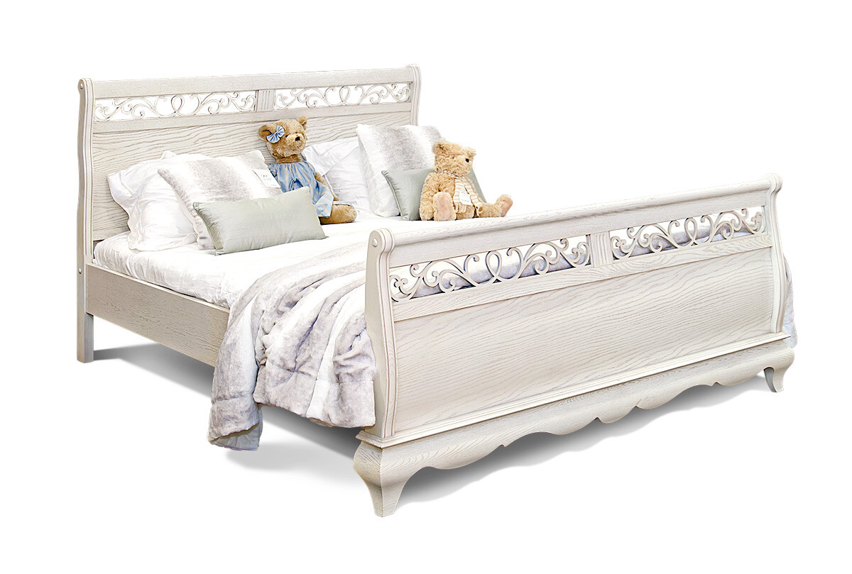Кровать полутораспальная белая эмаль с темной патиной 120х200 см с высоким изножьем &quot;Оскар&quot;