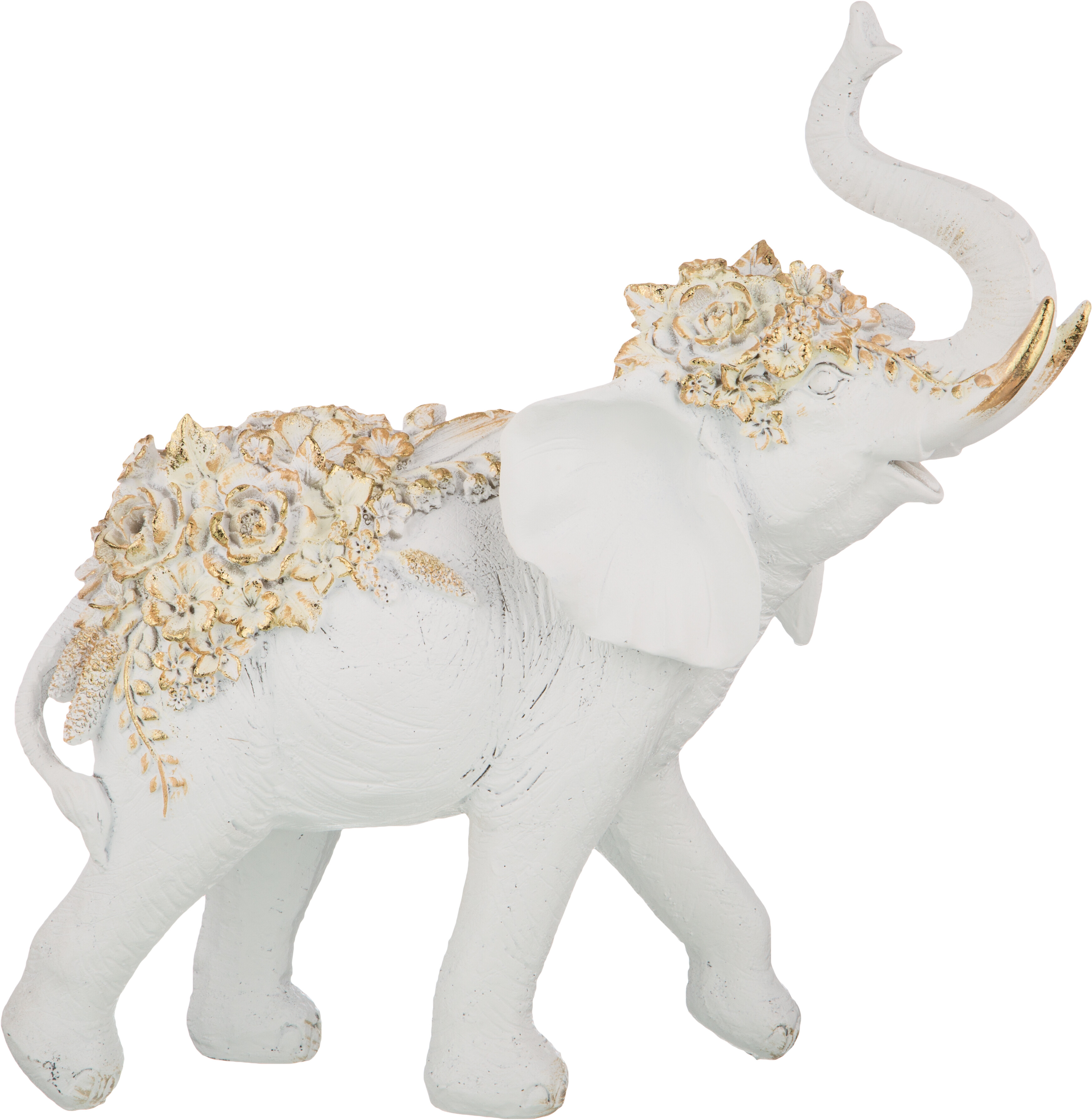 Статуэтка декоративная 35 см бело-золотая &quot;Слон. Flower Fantasy&quot;