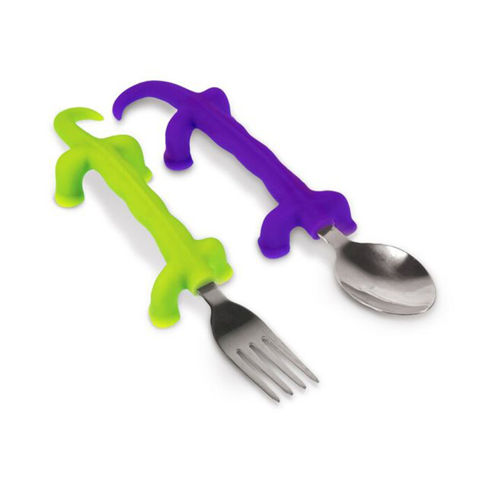 Вилка и ложка для детей фиолетово-зеленый Dinnersaurs
