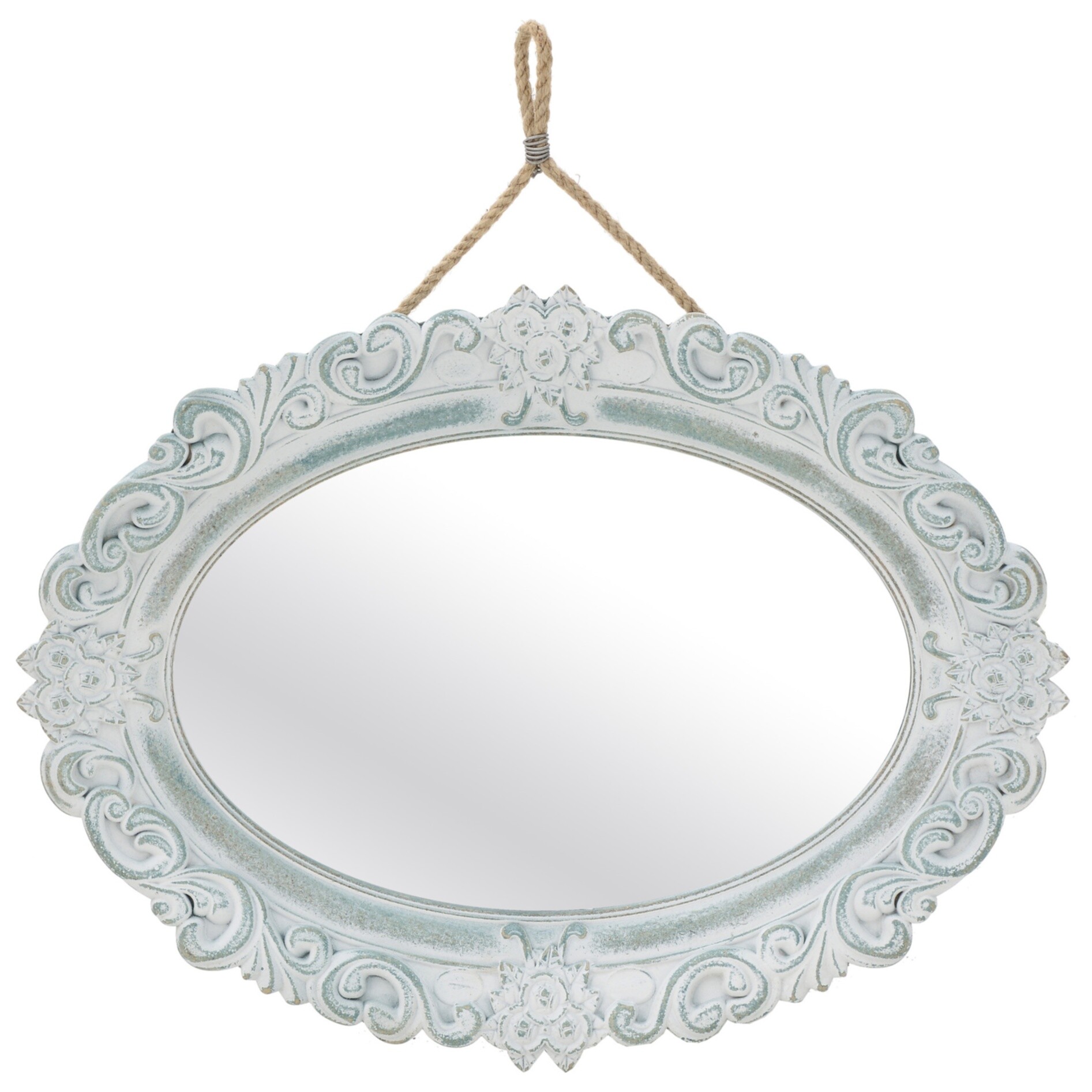Зеркало настенное овальное в деревянной раме 38х51 см белое