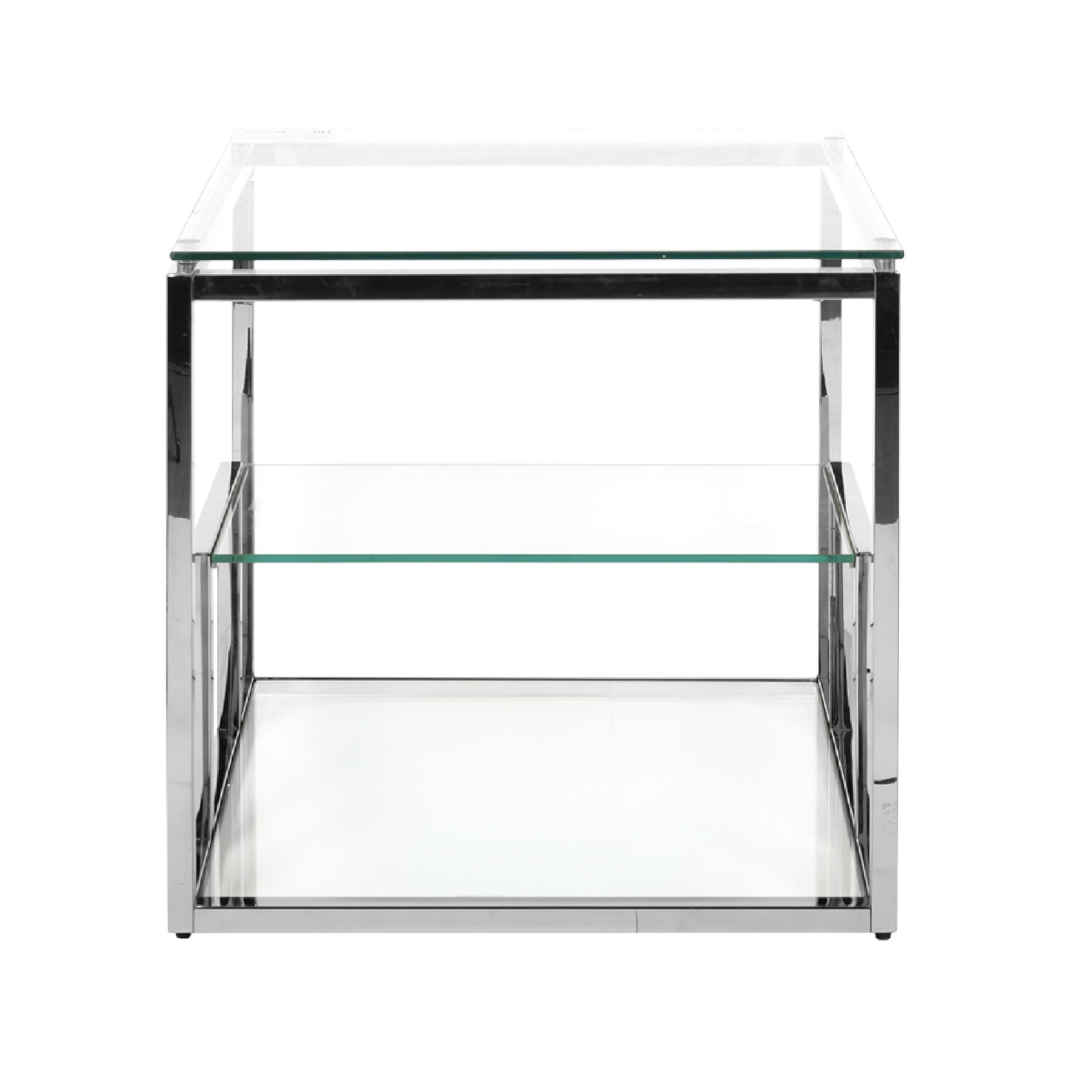 Приставной столик стеклянный с полкой и каркасом хром 60 см