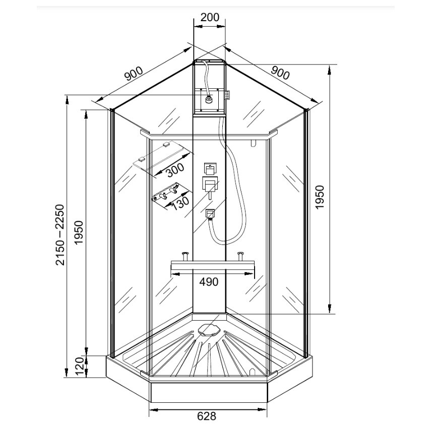 Душевая кабина пятиугольная без крыши с низким поддоном 90х90 см хром Cerutti SPA Chika 901T - изображение 14