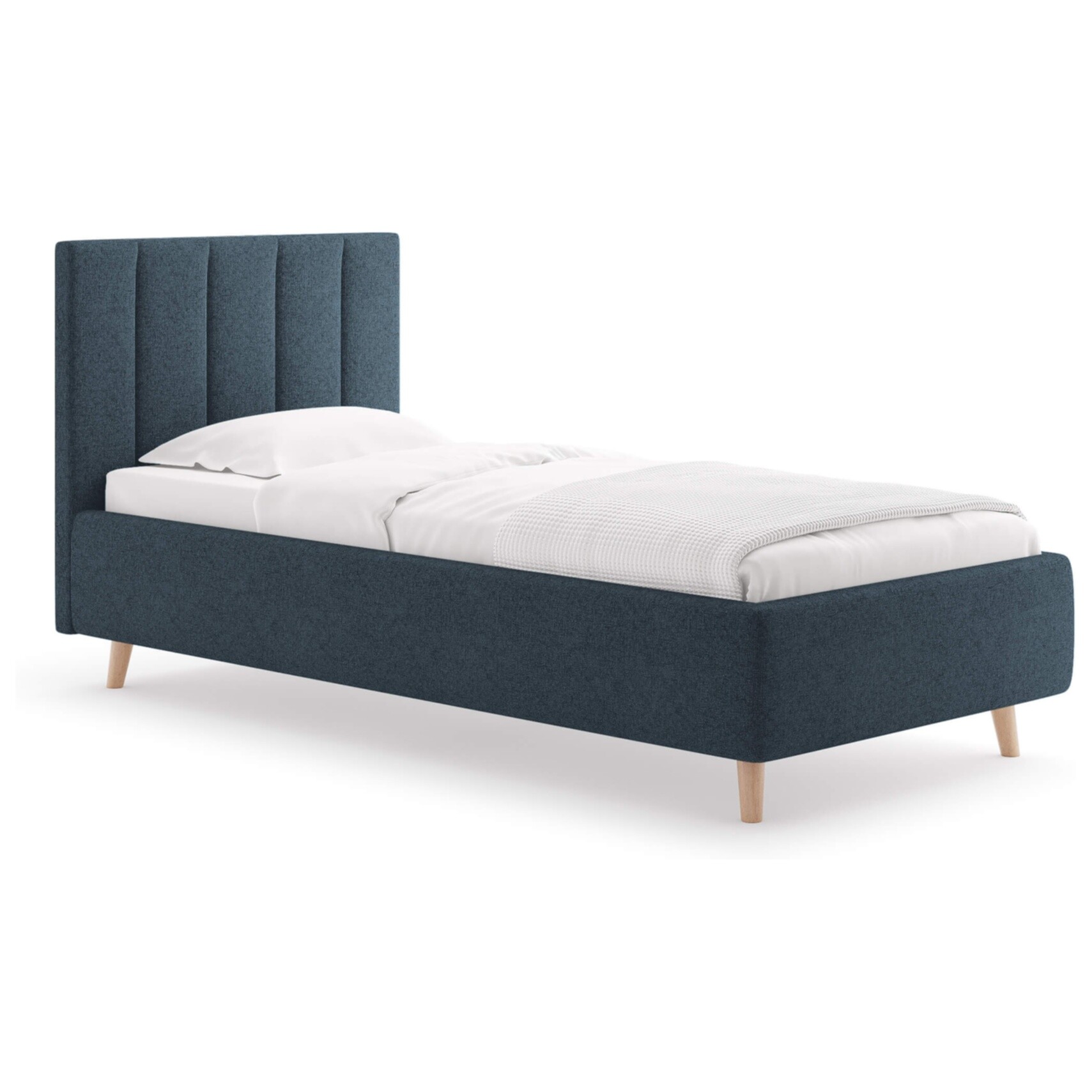 Кровать односпальная с мягким изголовьем 80х200 см кашемир синяя Alma